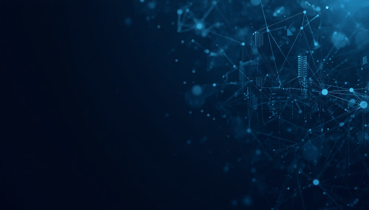 Blue network or data connection graphic on a dark background