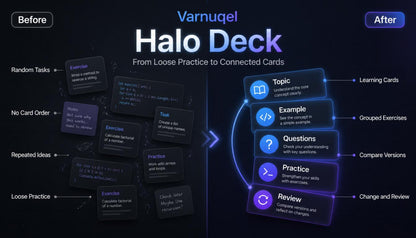 Comparison of 'Before' and 'After' designs for Varnuel Halo Deck on a dark background