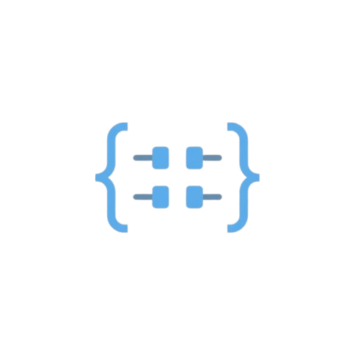 Blue icon of a computer code block with lines on a white background