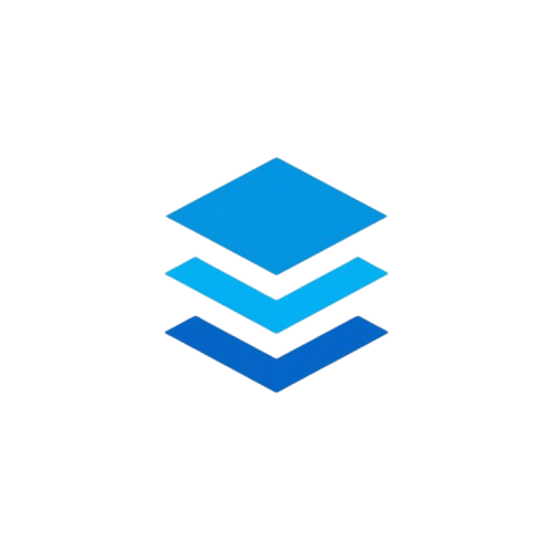 Blue geometric logo on a white background