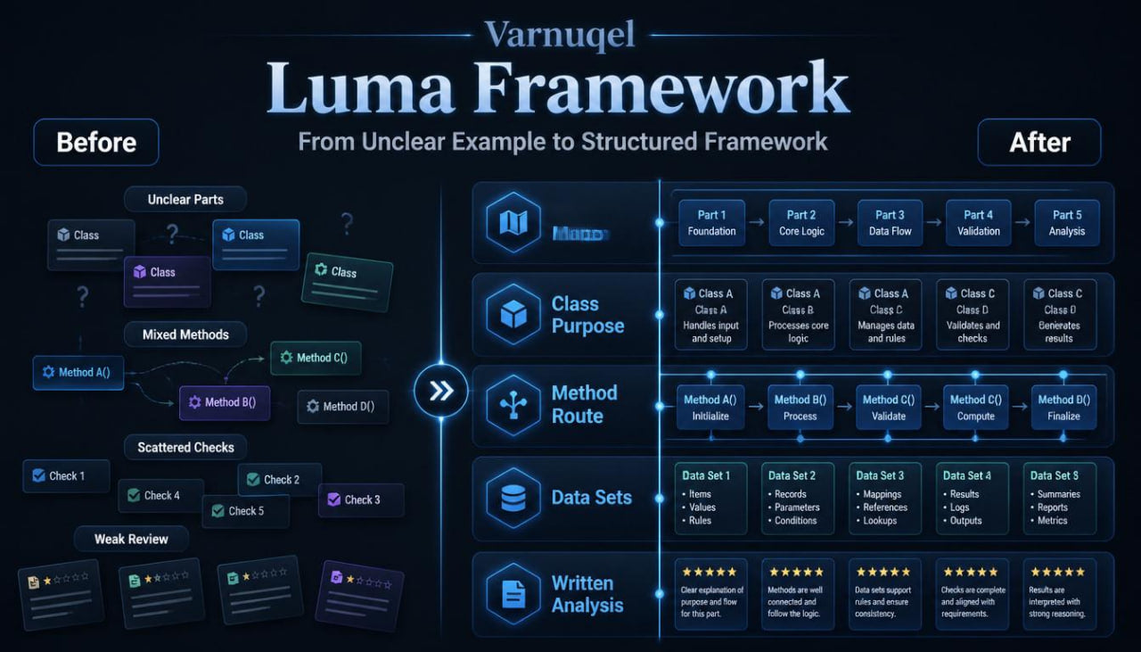 Varnuqel Luma Framework comparison chart showing 'Before' and 'After' states.