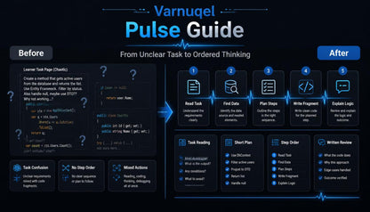 Varnugel Pulse Guide diagram showing task progression from 'Before' to 'After'.