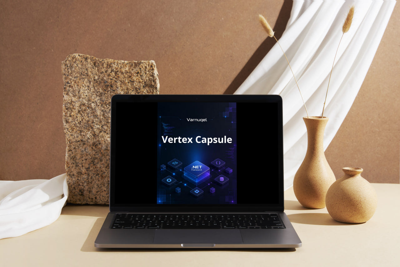 Laptop displaying 'Pulse Guide' on a table with decorative vases and a pillow in the background
